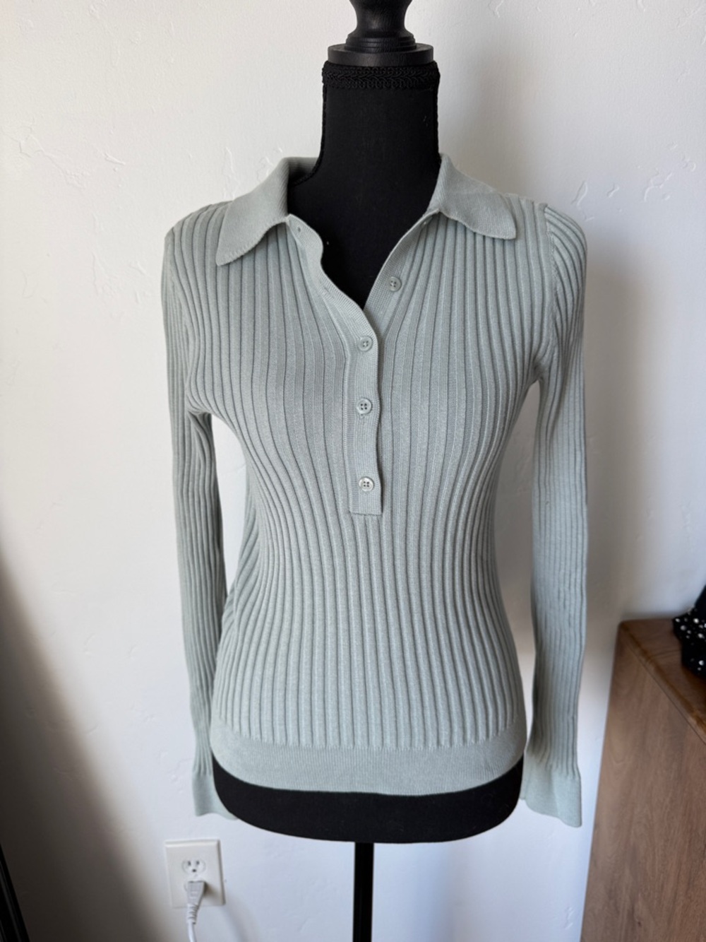 Athleta Sage Ribbed Long-Sleeve Polo Top